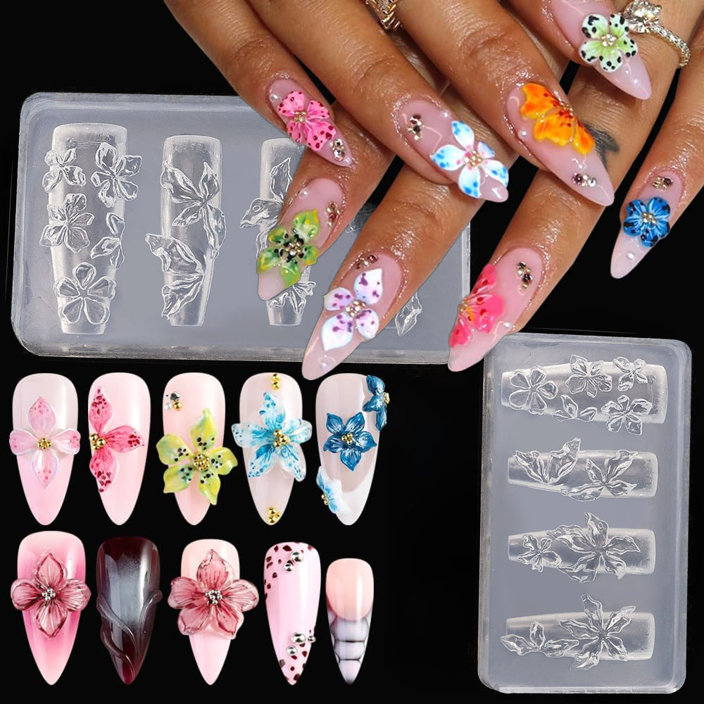 Resin Art Template - Stampo 3D per Unghie con Fiori,