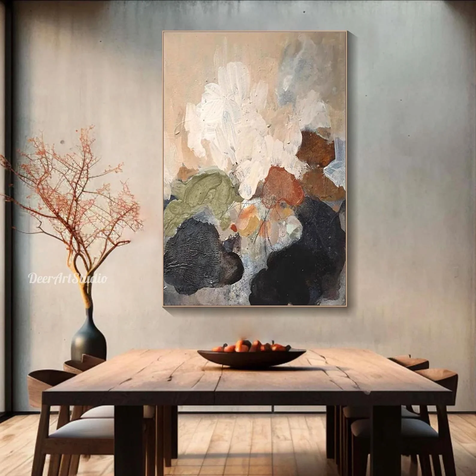 Resin Art On Canvas - Dipinto astratto minimalista in toni terra