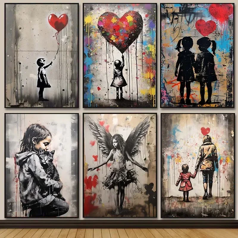 Resin Art On Canvas - Banksy Graffiti Ragazzo Ragazza con palloncino
