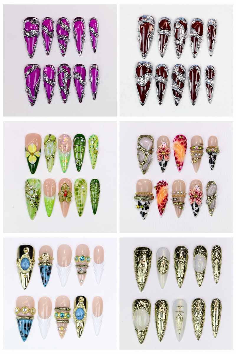 Resin Art Flower - 10 Pezzi Unghie Finte Lunghe a